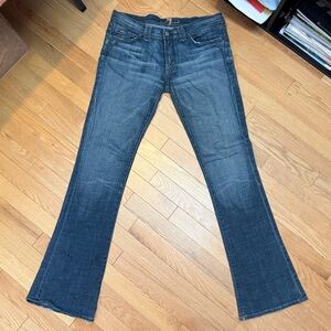 dark wash flared bottom jeans ~